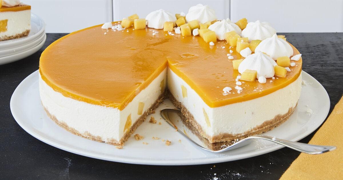 Glutenfreie Mango Cheesecake Vegan, Laktosefrei, Low Kokos Zucker Zutaten: Kokosblütenzucker, Margarine, Mango, Buchweizenmehl, Kokosnussmilch